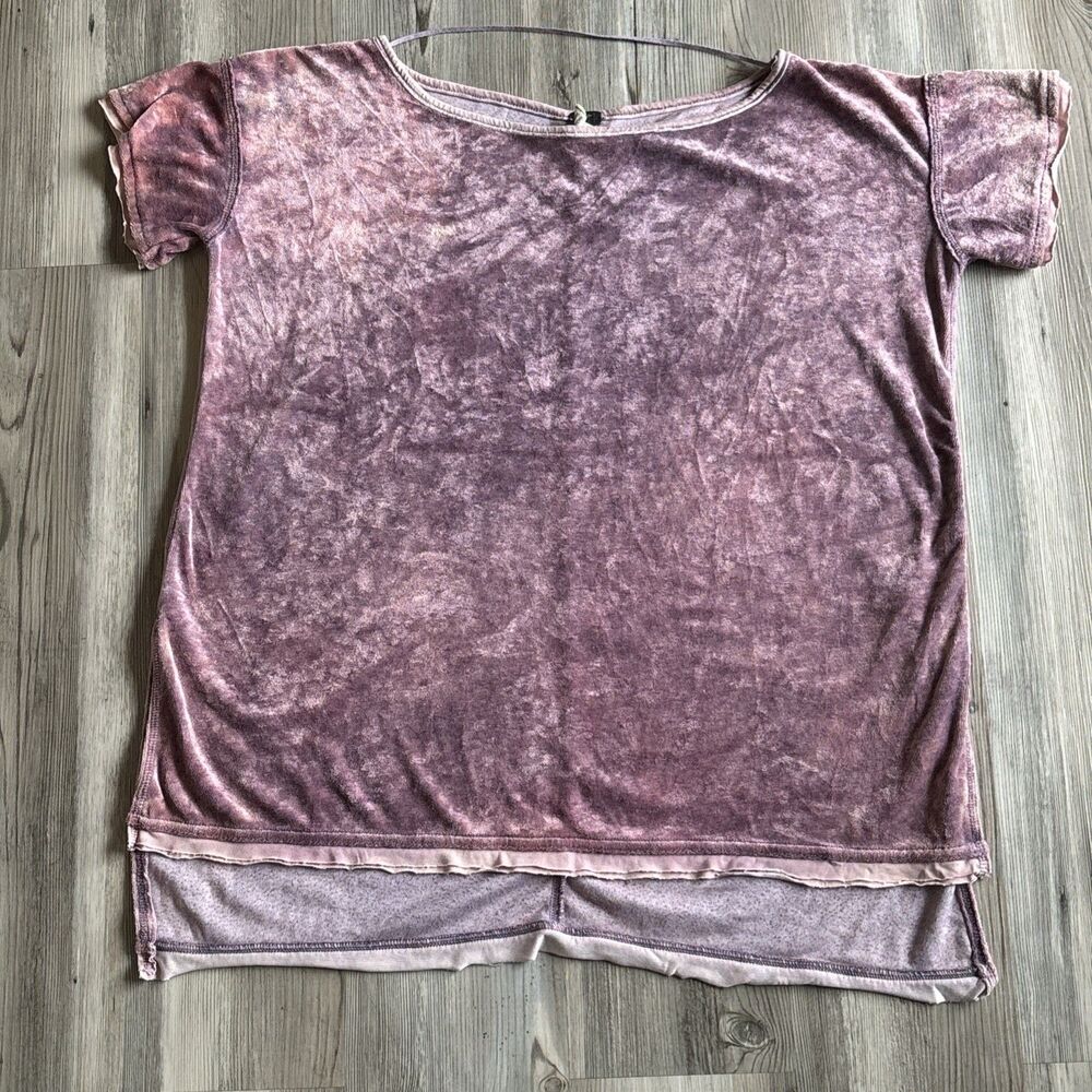 Urban Outfitters We The Free Crushed Velvet Short Sleeve Raw Edge Boho Top small